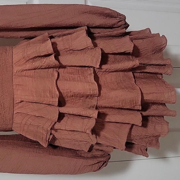 Angel Biba Deep V- Neck Back Zip Balloon Sleeve Ruffled Party Dress - Size S - Picture 3 of 9